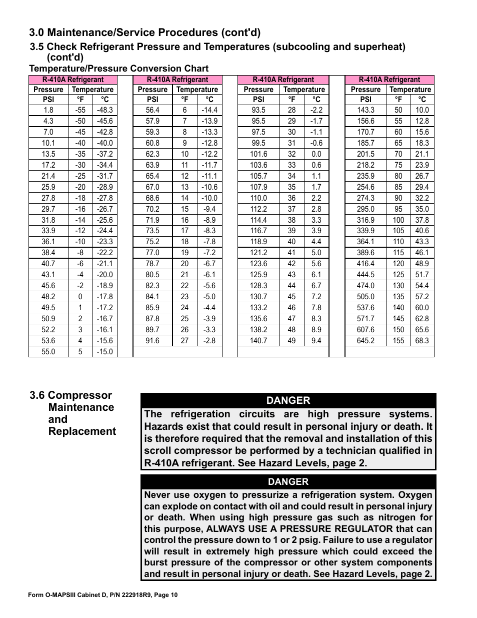 6 compressor maintenance and replacement, 0 maintenance/service procedures (cont'd) | Reznor MAPS III, Cabinet D RECB Users Manual User Manual | Page 10 / 44