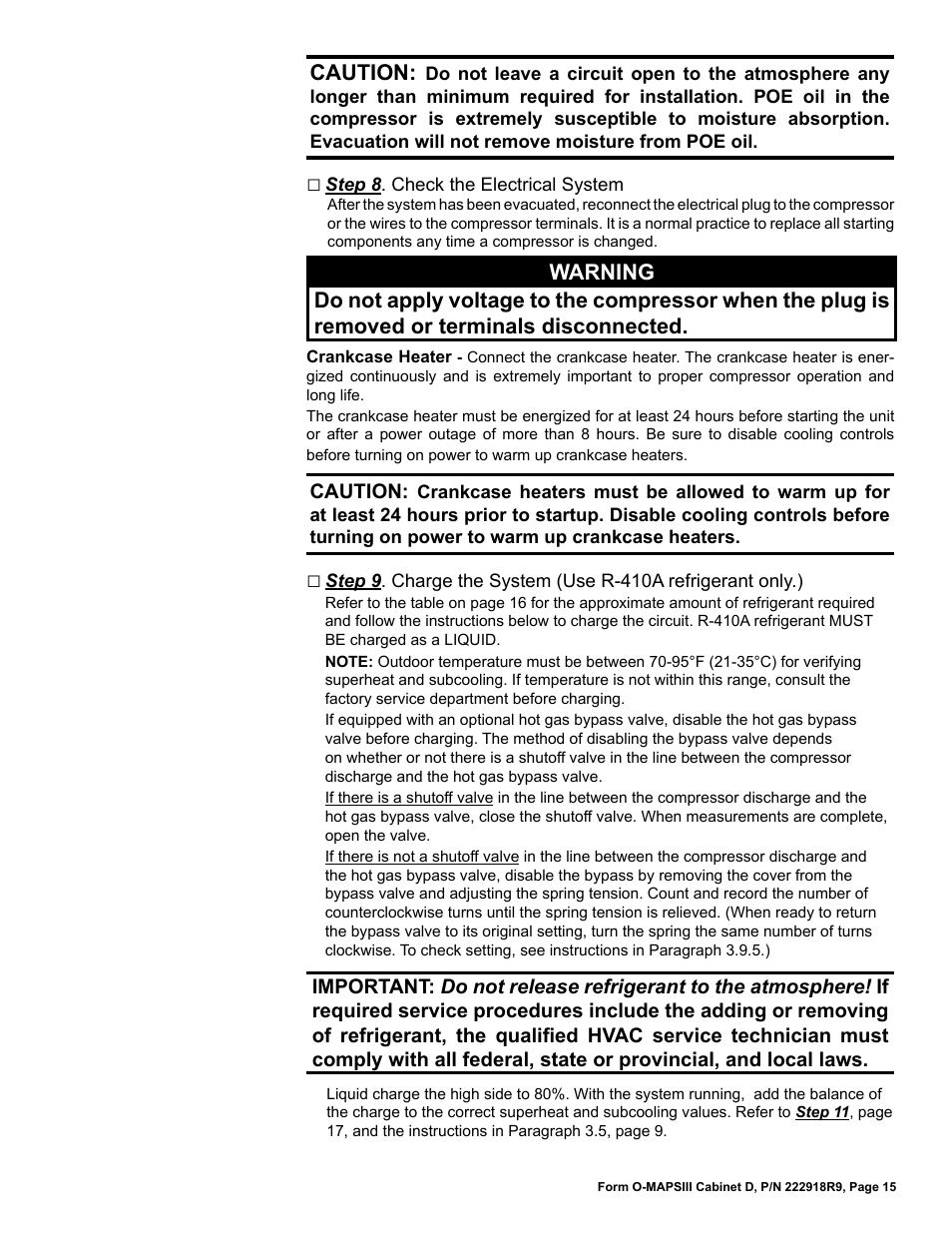 Caution | Reznor MAPS III, Cabinet D RECB Users Manual User Manual | Page 15 / 44