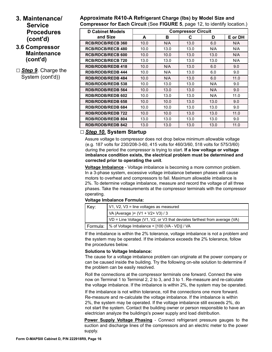 Maintenance/ service procedures (cont'd), 6 compressor maintenance (cont'd) | Reznor MAPS III, Cabinet D RECB Users Manual User Manual | Page 16 / 44