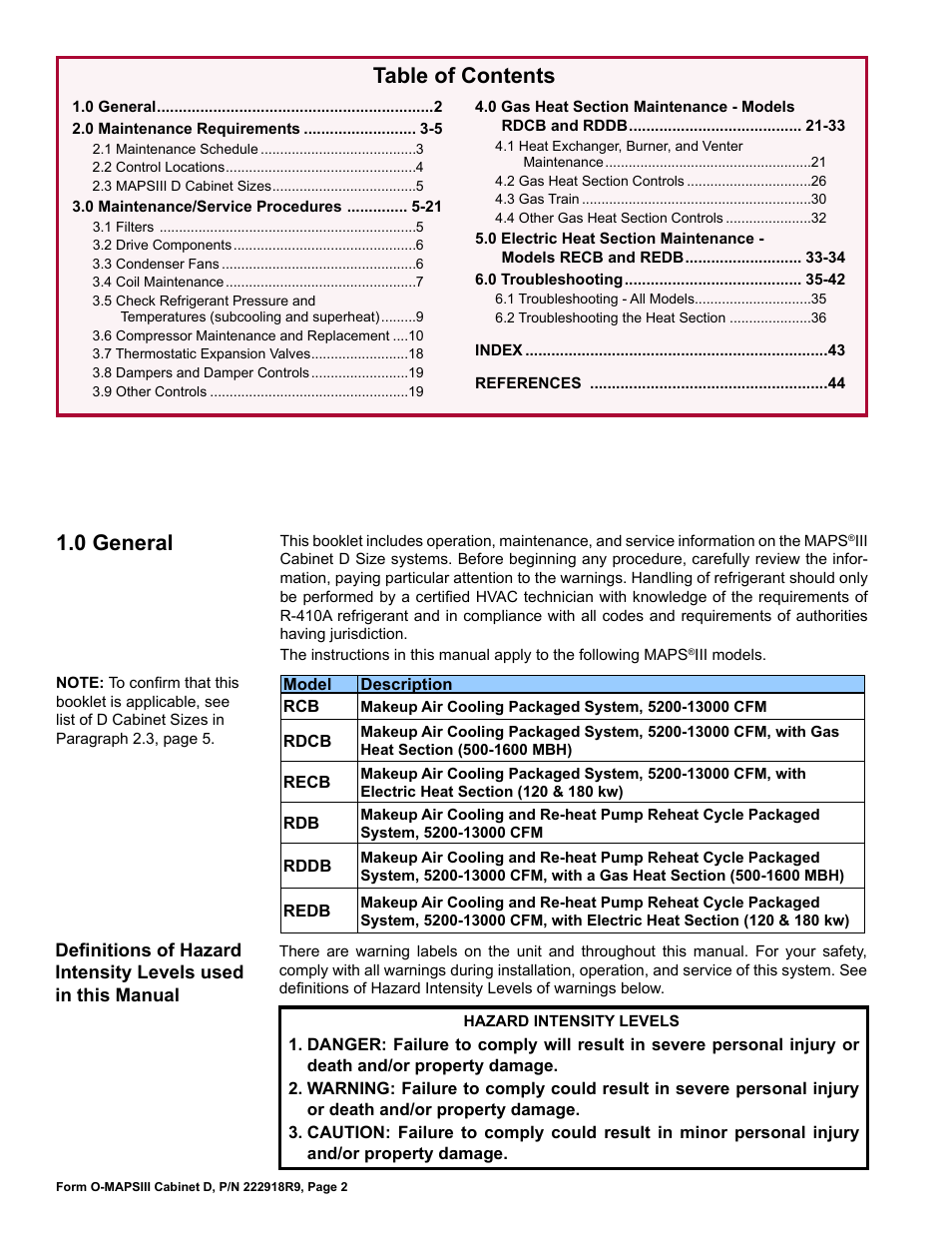 Reznor MAPS III, Cabinet D RECB Users Manual User Manual | Page 2 / 44