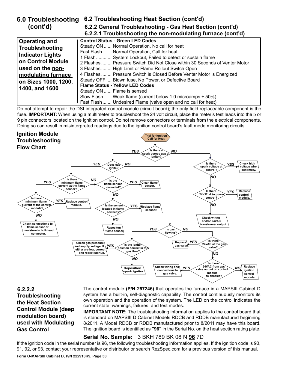 0 troubleshooting (cont'd), Ignition module troubleshooting flow chart | Reznor MAPS III, Cabinet D RECB Users Manual User Manual | Page 38 / 44