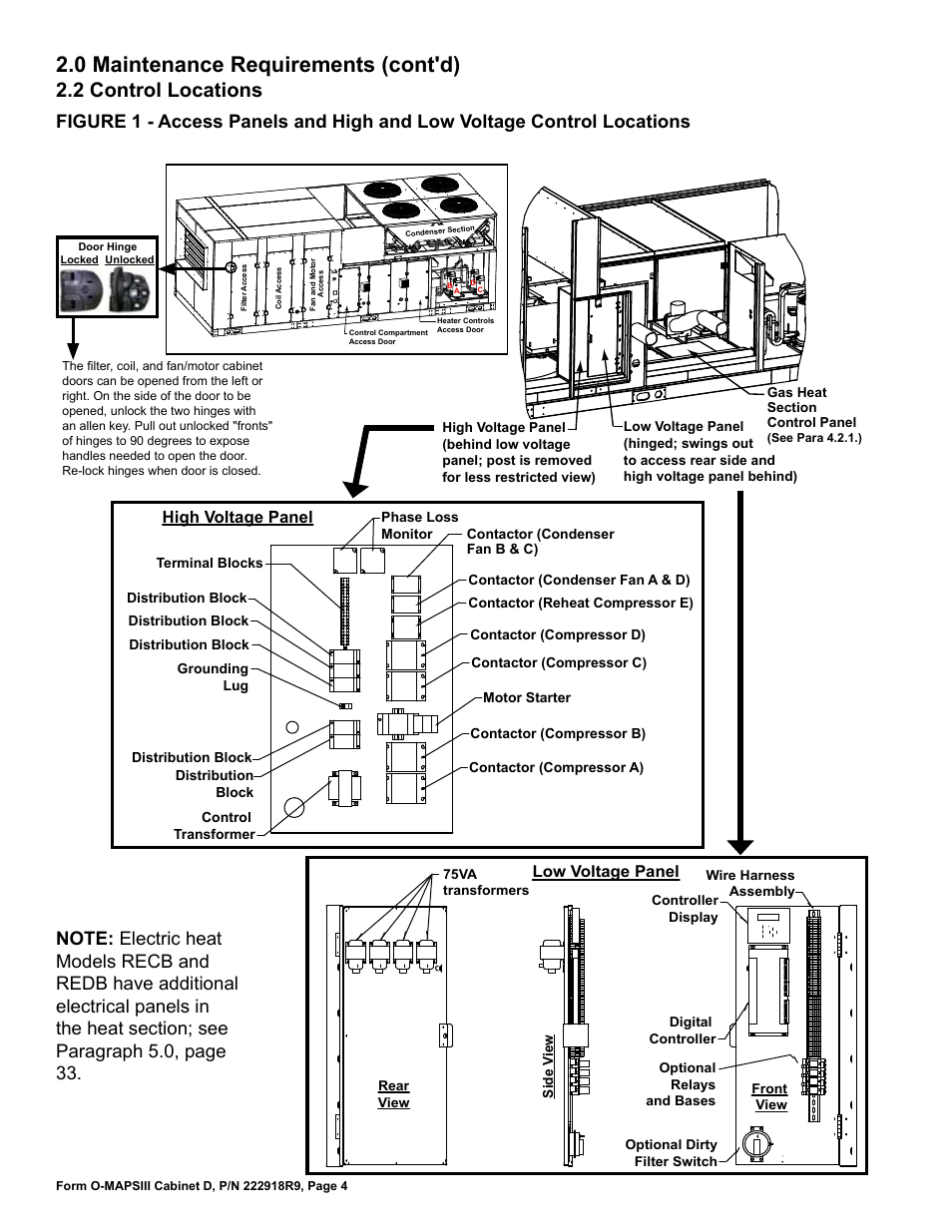 0 maintenance requirements (cont'd), 2 control locations | Reznor MAPS III, Cabinet D RECB Users Manual User Manual | Page 4 / 44