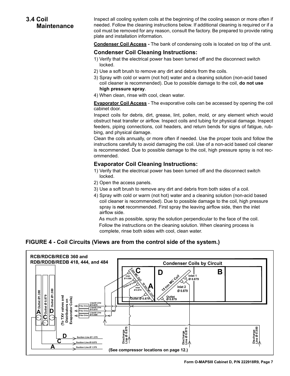 Ad b c, 4 coil maintenance, Ab d c | Condenser coil cleaning instructions, Evaporator coil cleaning instructions | Reznor MAPS III, Cabinet D RECB Users Manual User Manual | Page 7 / 44