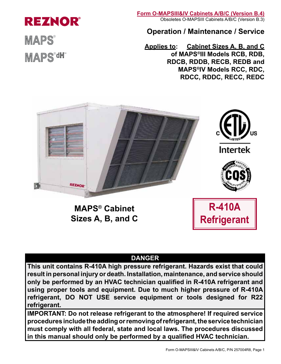 Reznor MAPS - A,B,C Users Manual User Manual | 40 pages