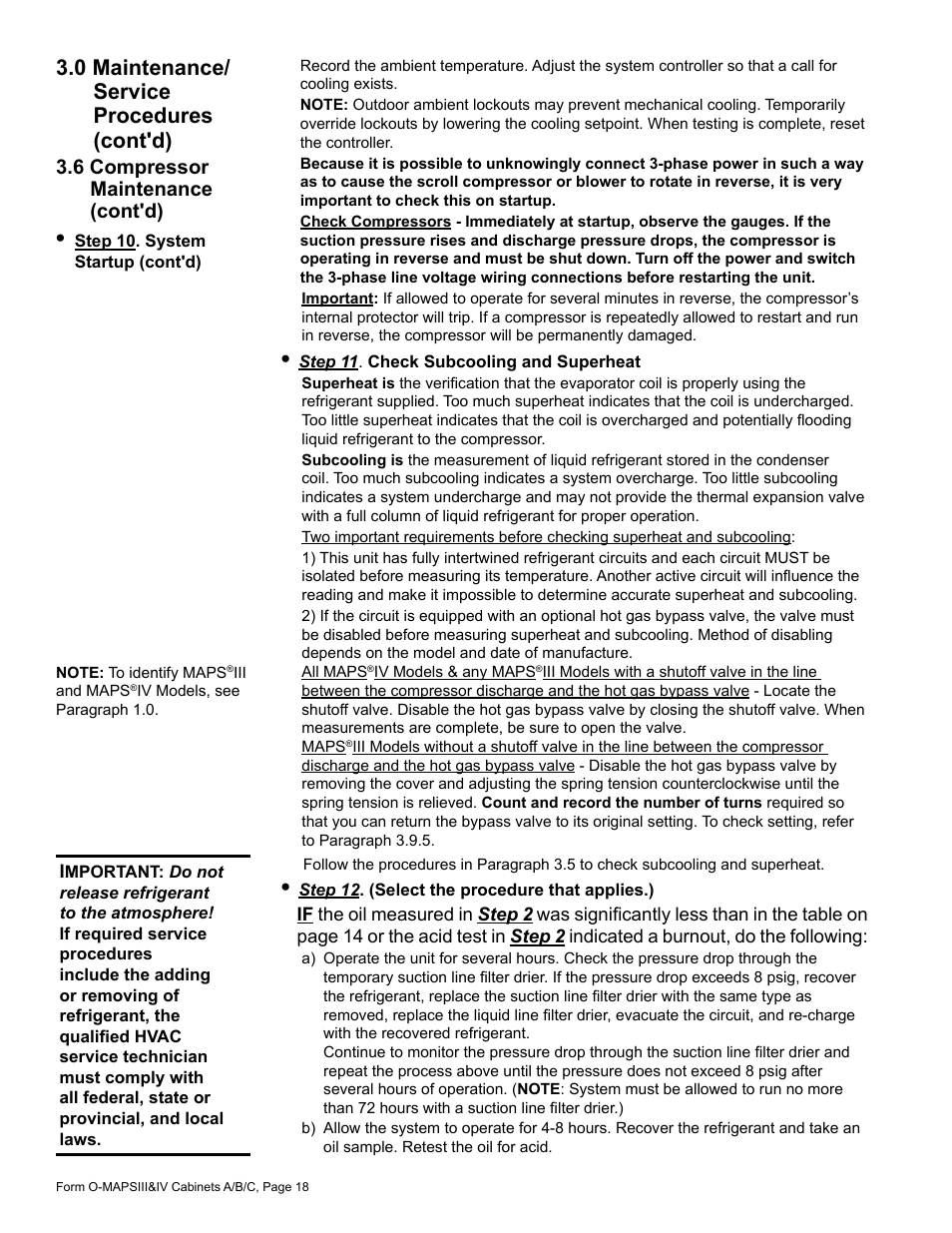 0 maintenance/ service procedures (cont'd), 6 compressor maintenance (cont'd) | Reznor MAPS - A,B,C Users Manual User Manual | Page 18 / 40