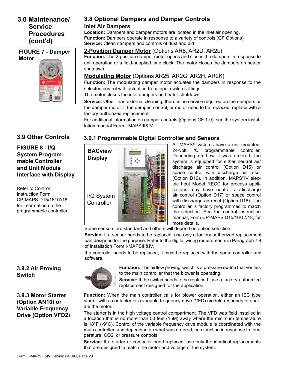 0 maintenance/ service procedures (cont'd), 9 other controls, 8 optional dampers and damper controls | Reznor MAPS - A,B,C Users Manual User Manual | Page 20 / 40