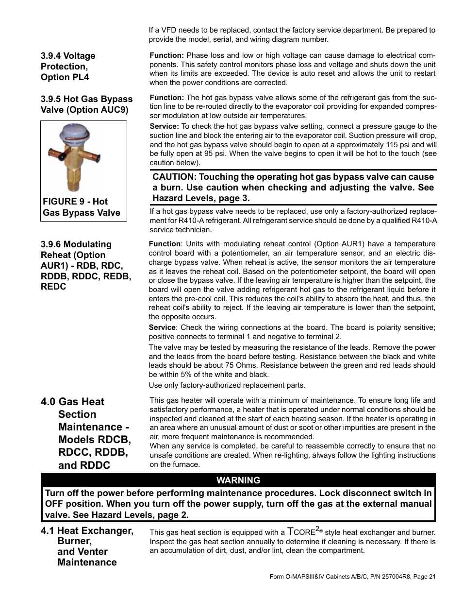 0 gas heat section maintenance, Rdcb, rdcc, rddb, rddc -30, 1 heat exchanger, burner, and venter | 1 heat exchanger, burner, and venter maintenance | Reznor MAPS - A,B,C Users Manual User Manual | Page 21 / 40