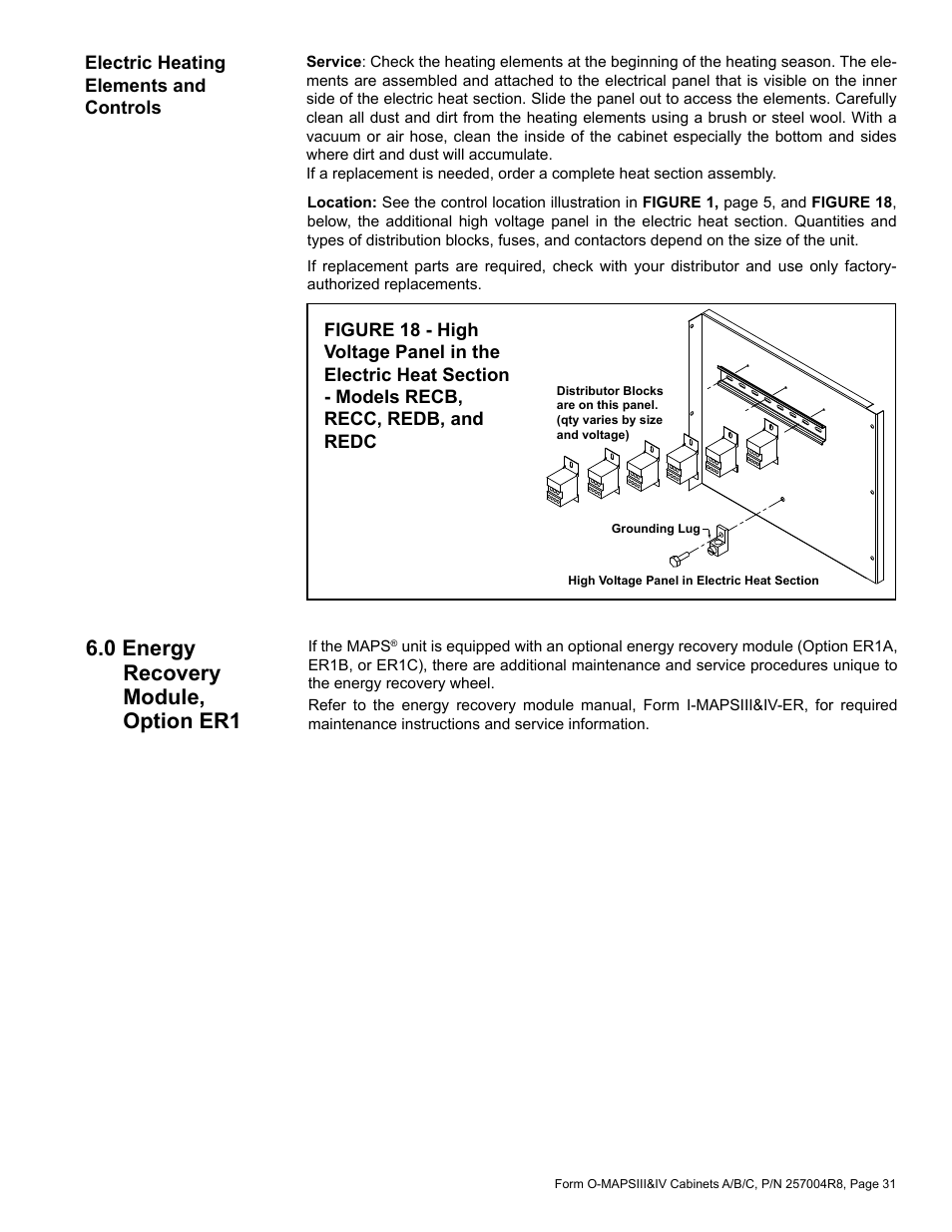 0 energy recovery module, Option er1, 0 energy recovery module, option er1 | Reznor MAPS - A,B,C Users Manual User Manual | Page 31 / 40