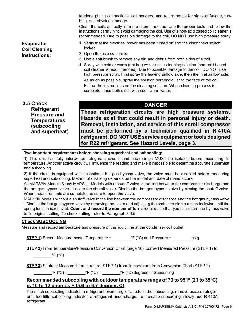 5 check refrigerant pressure & temperatures, Subcooling and superheat) | Reznor MAPS - A,B,C Users Manual User Manual | Page 9 / 40