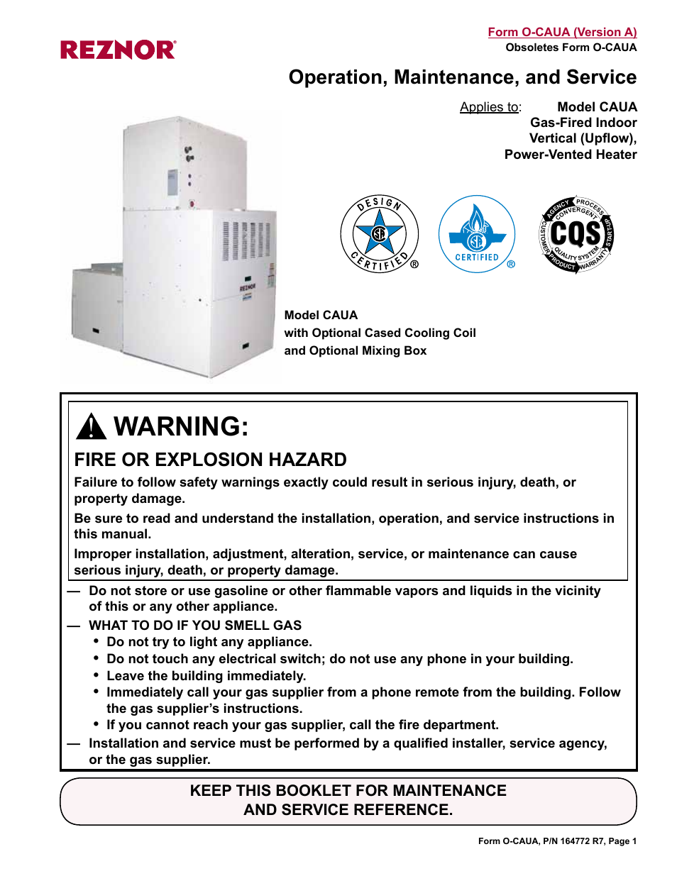 Reznor CAUA Users Manual User Manual | 16 pages