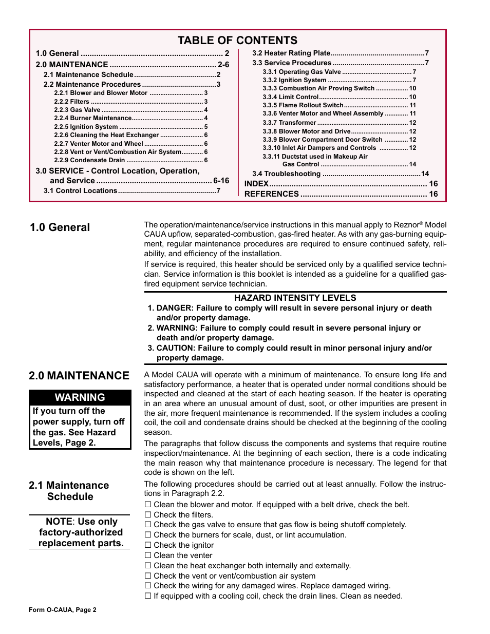Reznor CAUA Users Manual User Manual | Page 2 / 16