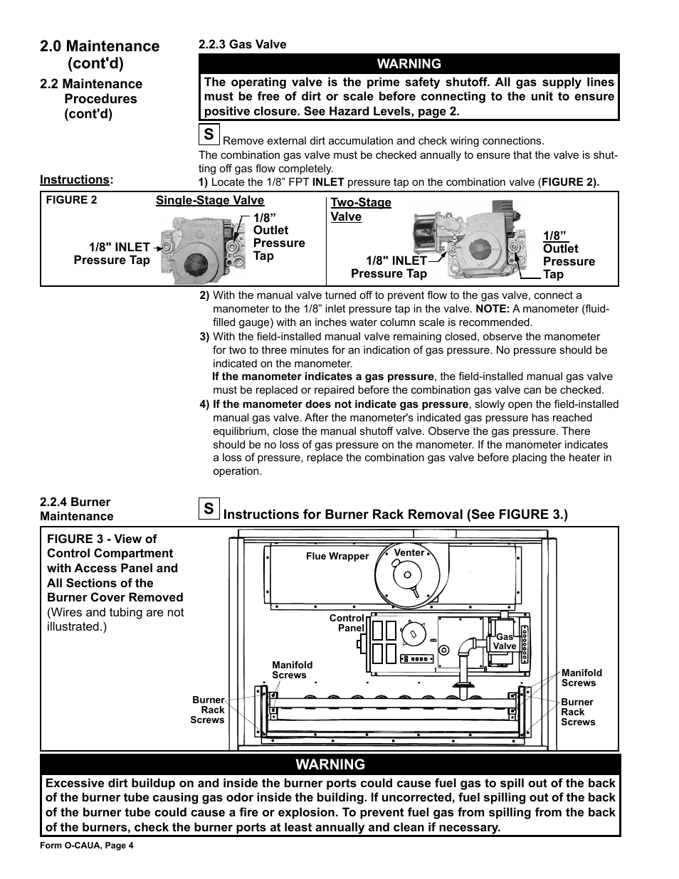 0 maintenance (cont'd), Warning | Reznor CAUA Users Manual User Manual | Page 4 / 16