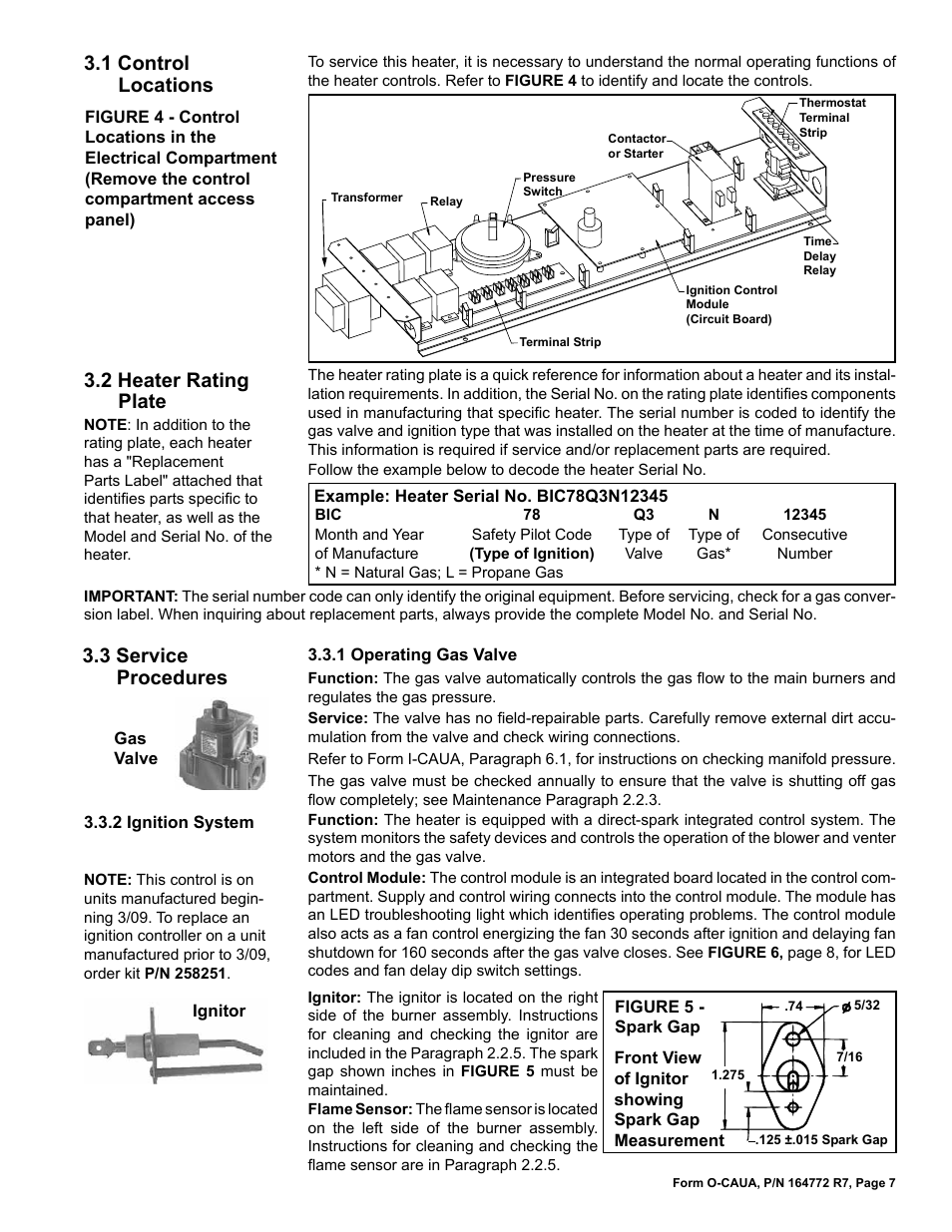 1 control locations 3.2 heater rating plate, 3 service procedures | Reznor CAUA Users Manual User Manual | Page 7 / 16