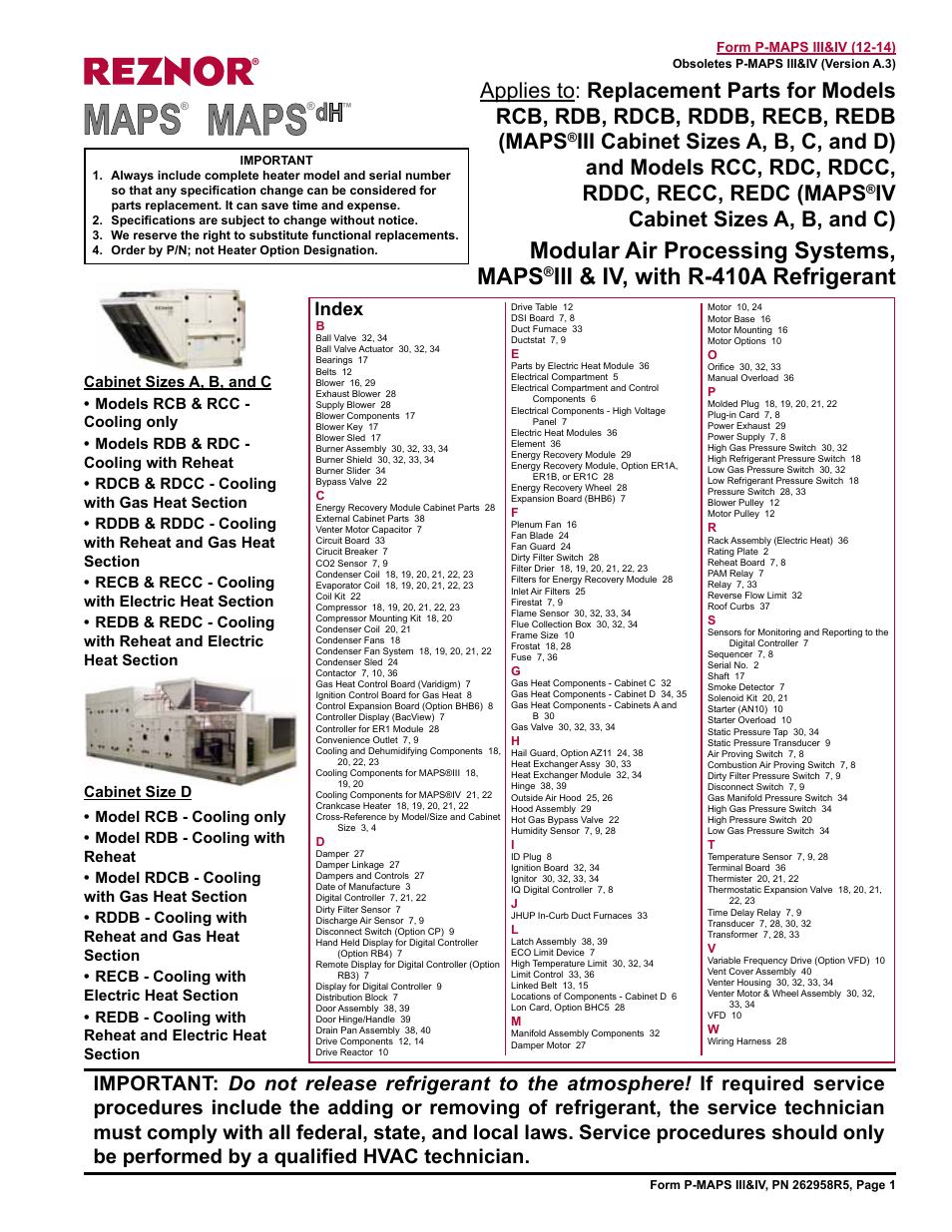 Reznor MAPSIV RECC Parts Manuals User Manual | 40 pages