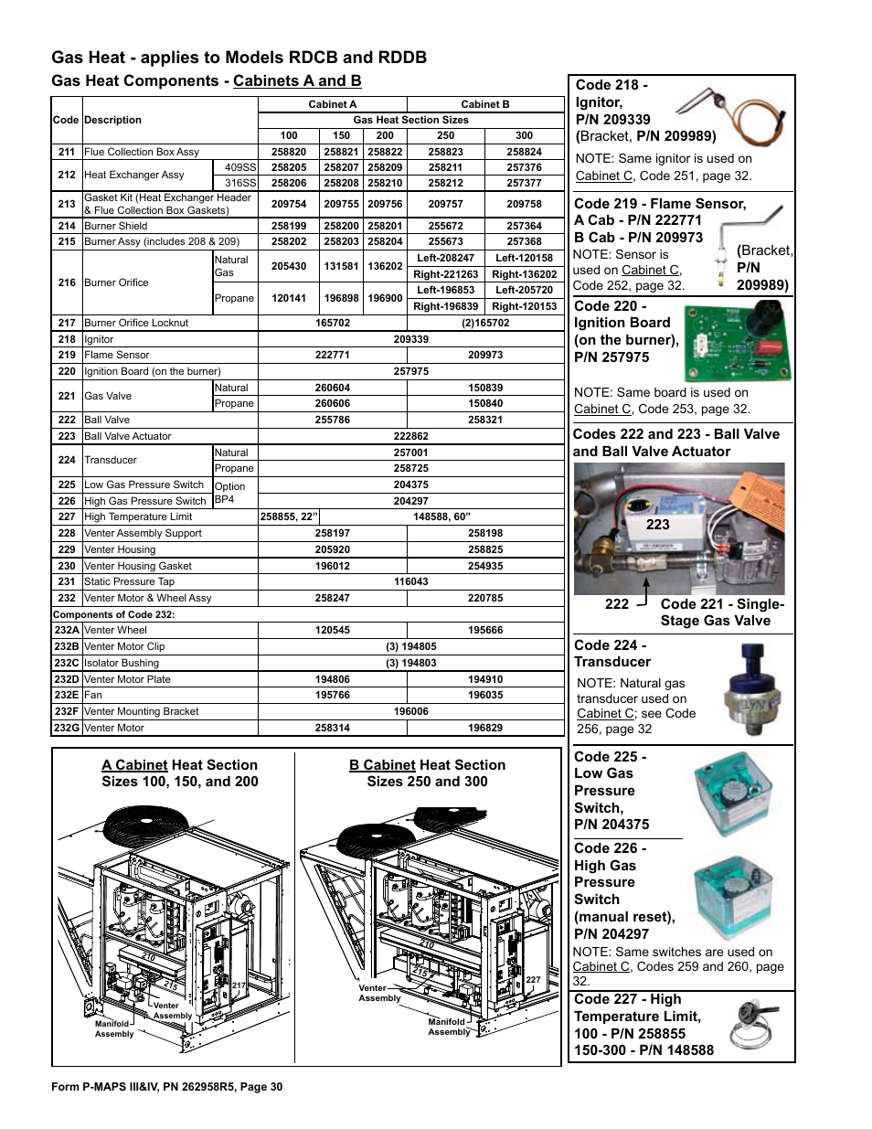 Actuator 30, 32, 34, Assembly 30, 32, 33, 34, Burner shield 30, 32, 33, 34 | Flame sensor 30, 32, 33, 34, Flue collection box 30, 32, 34, B 30, Alve 30, 32, 33, 34, Assy 30, 33, Ignitor 30, 32, 33, 34, Emperature limit 30, 32, 34 | Reznor MAPSIV RECC Parts Manuals User Manual | Page 30 / 40