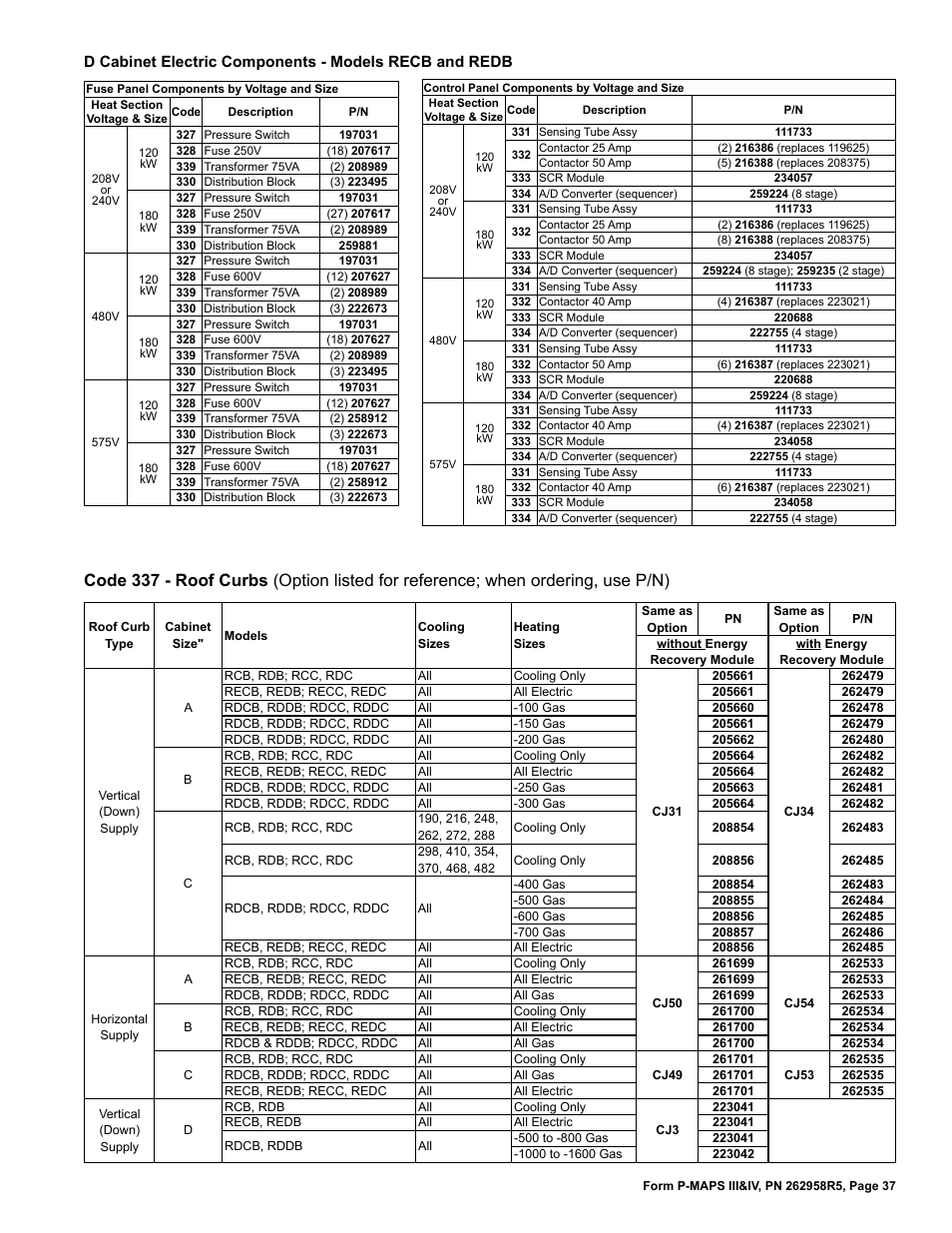 Roof curbs 37 | Reznor MAPSIV RECC Parts Manuals User Manual | Page 37 / 40
