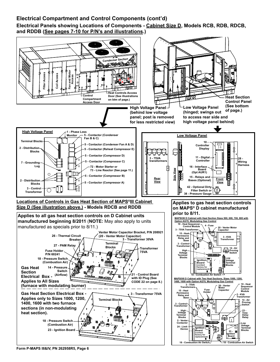 Components 6, Locations of components - cabinet d 6, D cabinet manufactured prior to 8/11 | Reznor MAPSIV RECC Parts Manuals User Manual | Page 6 / 40