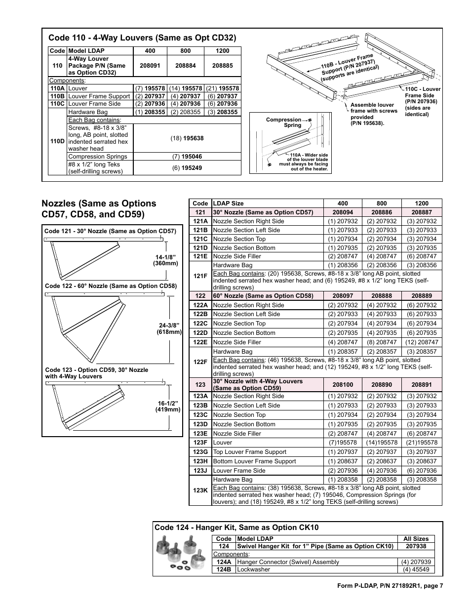 Hanger kit 7, Cd32) 7, Cd57, cd58, and cd59 7 | Compression spring 7, 8 | Reznor LDAP Parts Manuals User Manual | Page 7 / 8