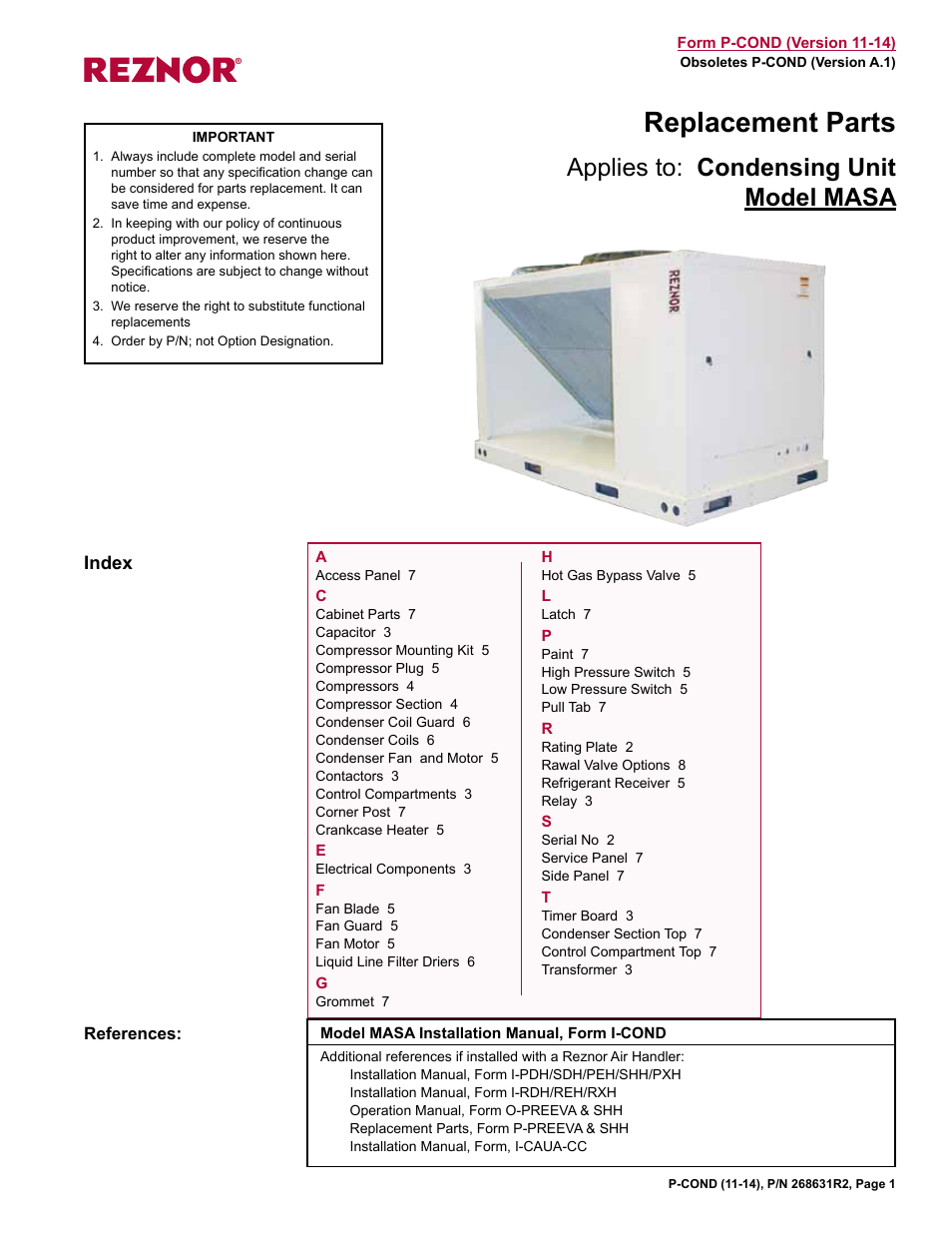 Reznor MASA Parts Manuals User Manual | 12 pages
