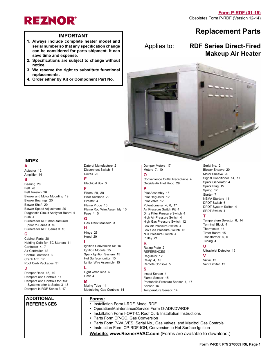 Reznor RDF Parts Manuals User Manual | 32 pages