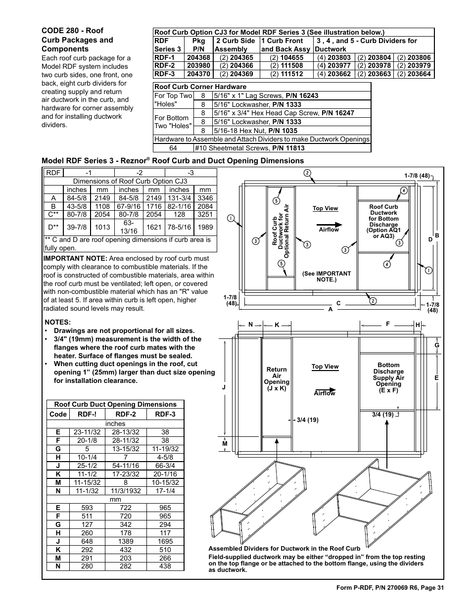Roof curb packages 31 | Reznor RDF Parts Manuals User Manual | Page 31 / 32