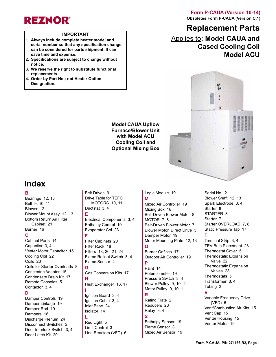 Reznor ACUB Parts Manuals User Manual | 24 pages
