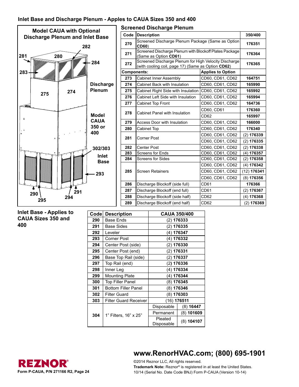 Discharge plenum 24, Inlet base 24 | Reznor ACUB Parts Manuals User Manual | Page 24 / 24