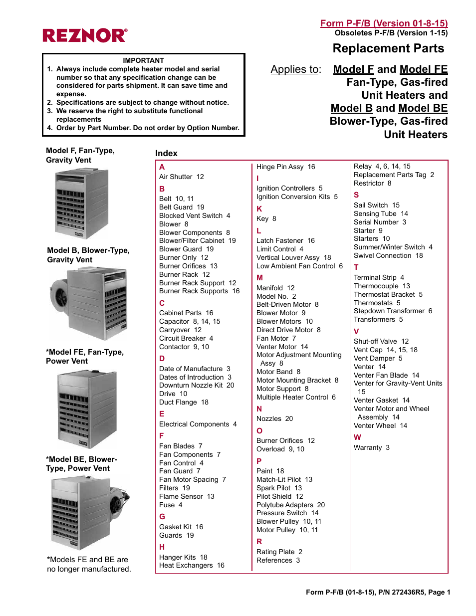 Reznor B Parts Manuals User Manual | 20 pages