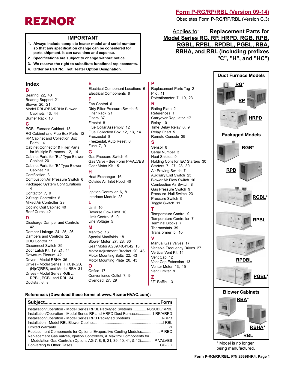 Reznor HRPD Parts Manuals User Manual | 44 pages