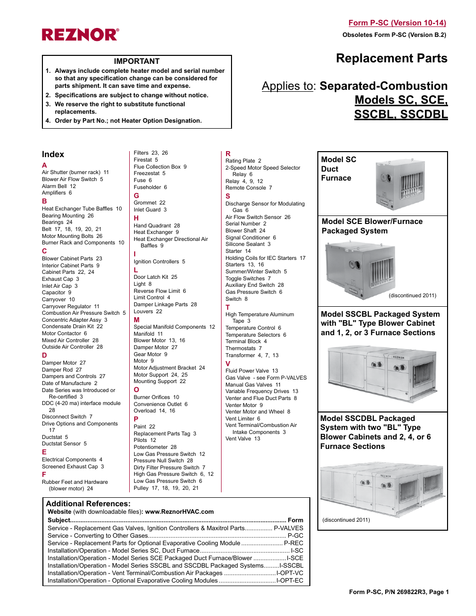 Reznor SSCDBL Parts Manuals User Manual | 28 pages