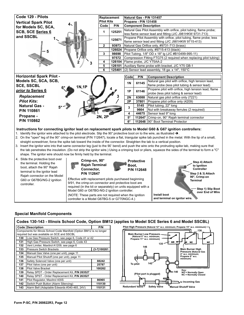 Alarm bell 12, Special manifold components 12, Pilots 12 | Low gas pressure switch 12 | Reznor SSCDBL Parts Manuals User Manual | Page 12 / 28