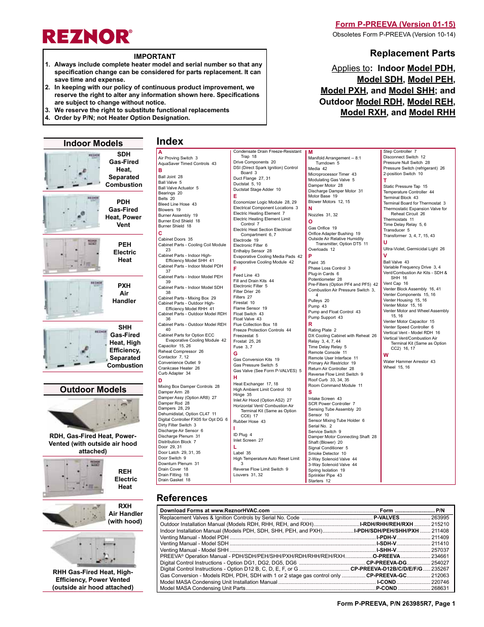 Reznor SDH Parts Manuals User Manual | 44 pages
