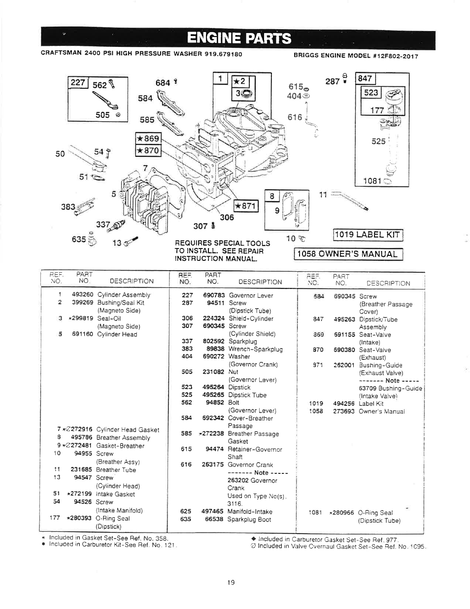 Engine parts | Craftsman 919.679180 User Manual | Page 19 / 33