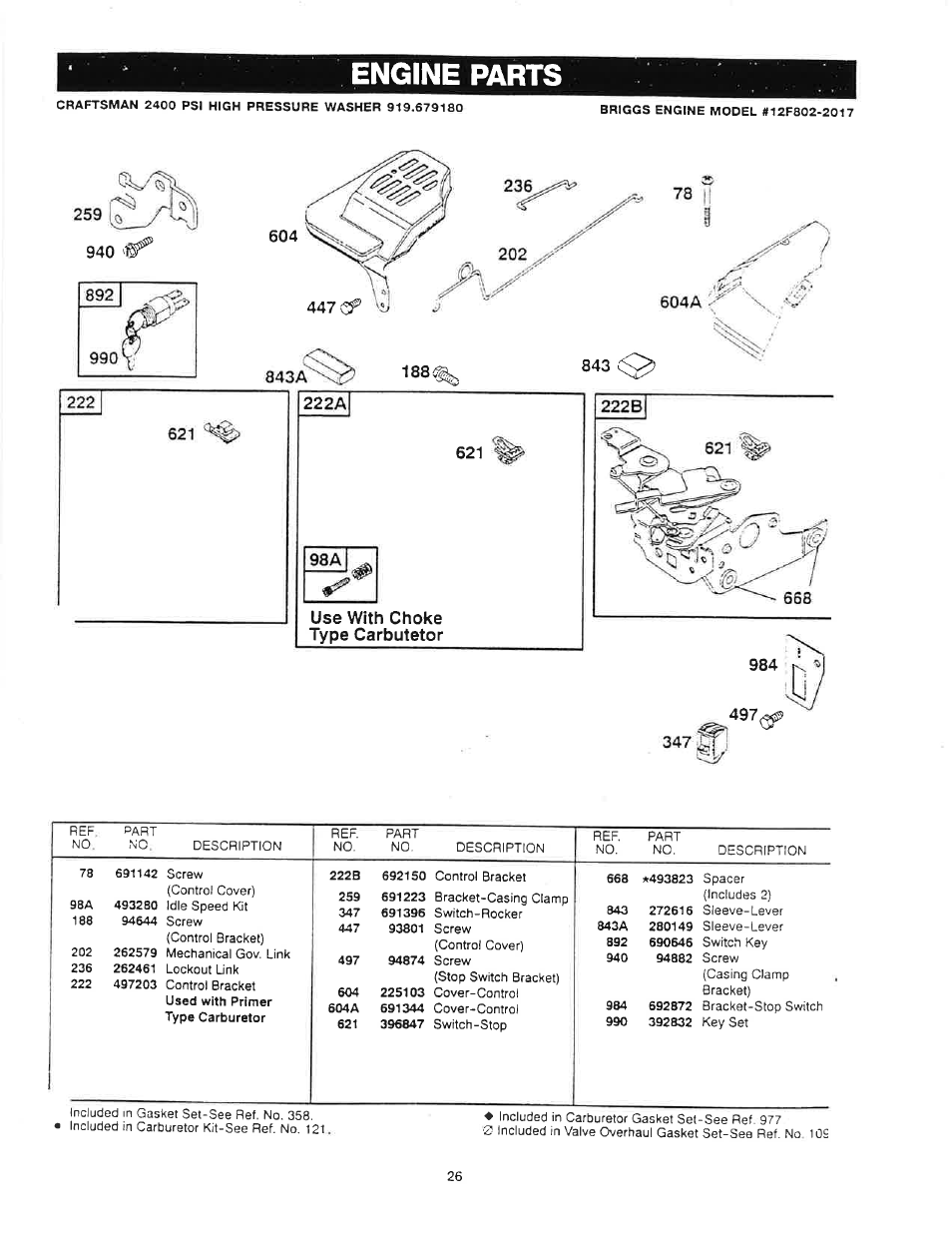 Engine parts | Craftsman 919.679180 User Manual | Page 26 / 33
