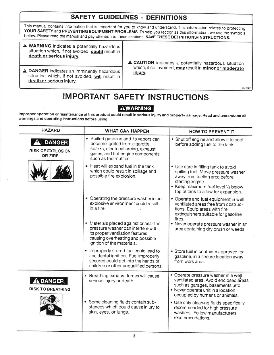 Safety guidelines - definitions, Important safety instructions | Craftsman 919.679180 User Manual | Page 3 / 33