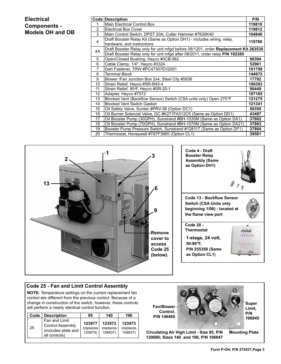 13 electrical components - models oh and ob | Reznor OH Parts Manuals User Manual | Page 3 / 8