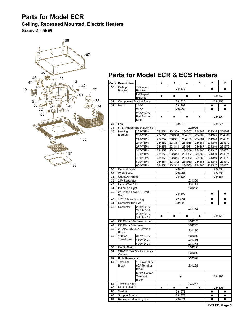 Parts for model ecr, Parts for model ecr & ecs heaters | Reznor EGW Parts Manuals User Manual | Page 5 / 12