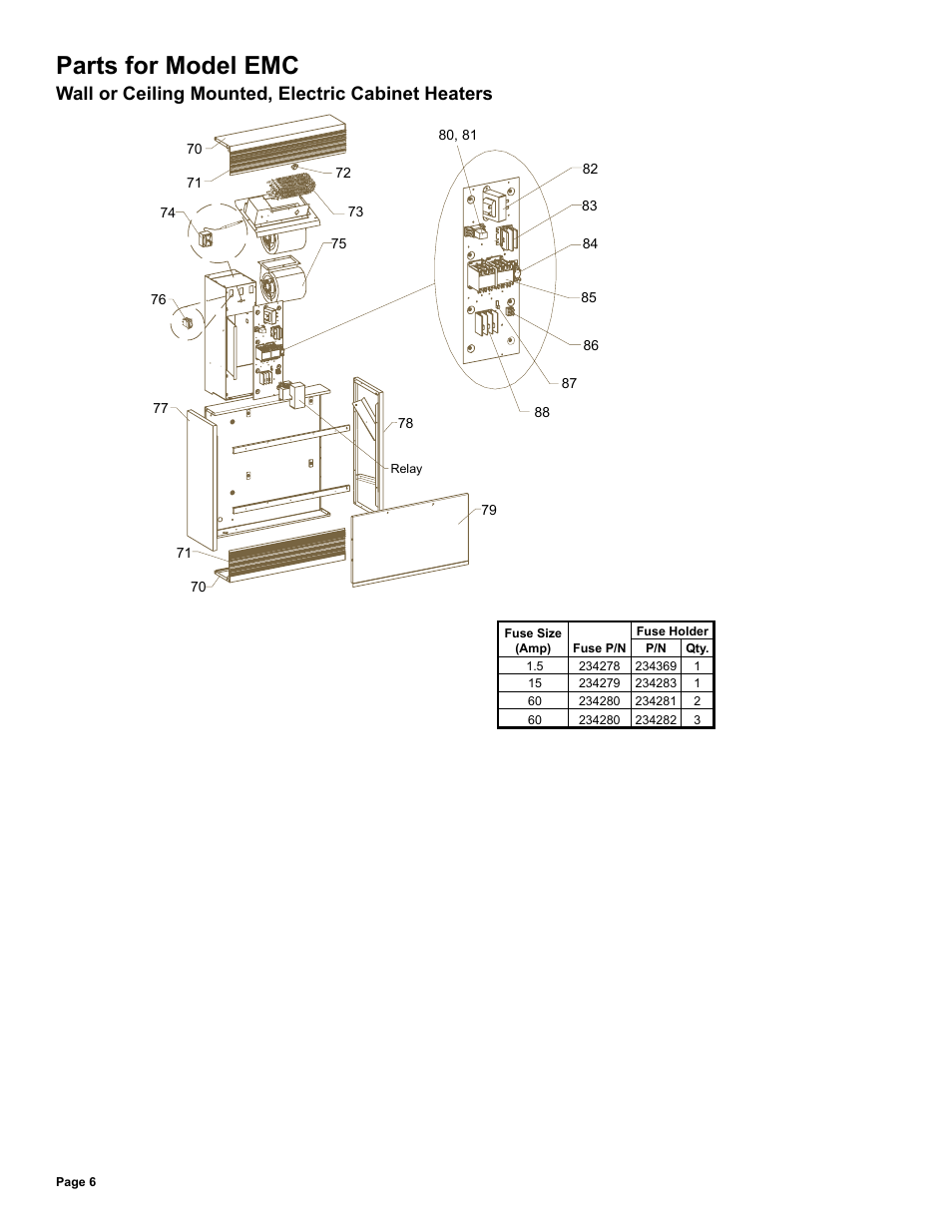 Parts for model emc, Wall or ceiling mounted, electric cabinet heaters | Reznor EGW Parts Manuals User Manual | Page 6 / 12