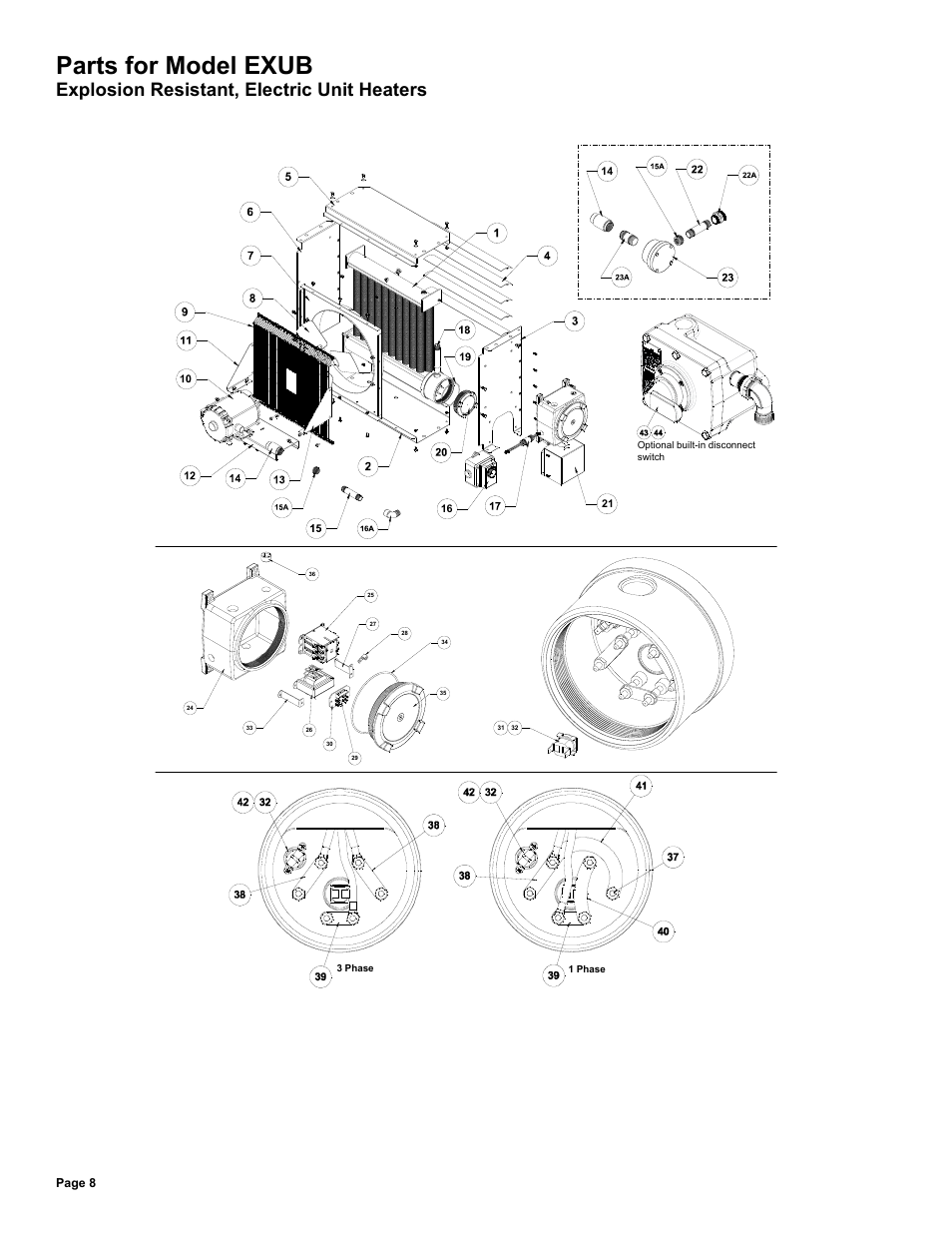 Parts for model exub, Explosion resistant, electric unit heaters, Page 8 | Reznor EGW Parts Manuals User Manual | Page 8 / 12