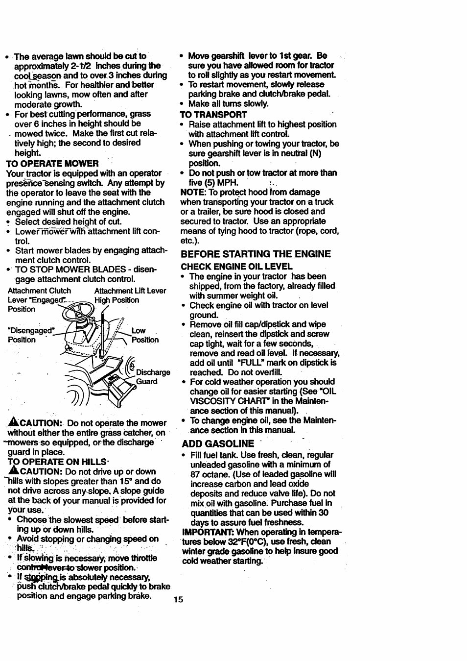 Acaunon, Before starting the engine check engine oil level, Add gasoline | Important | Craftsman 917.270711 User Manual | Page 15 / 64