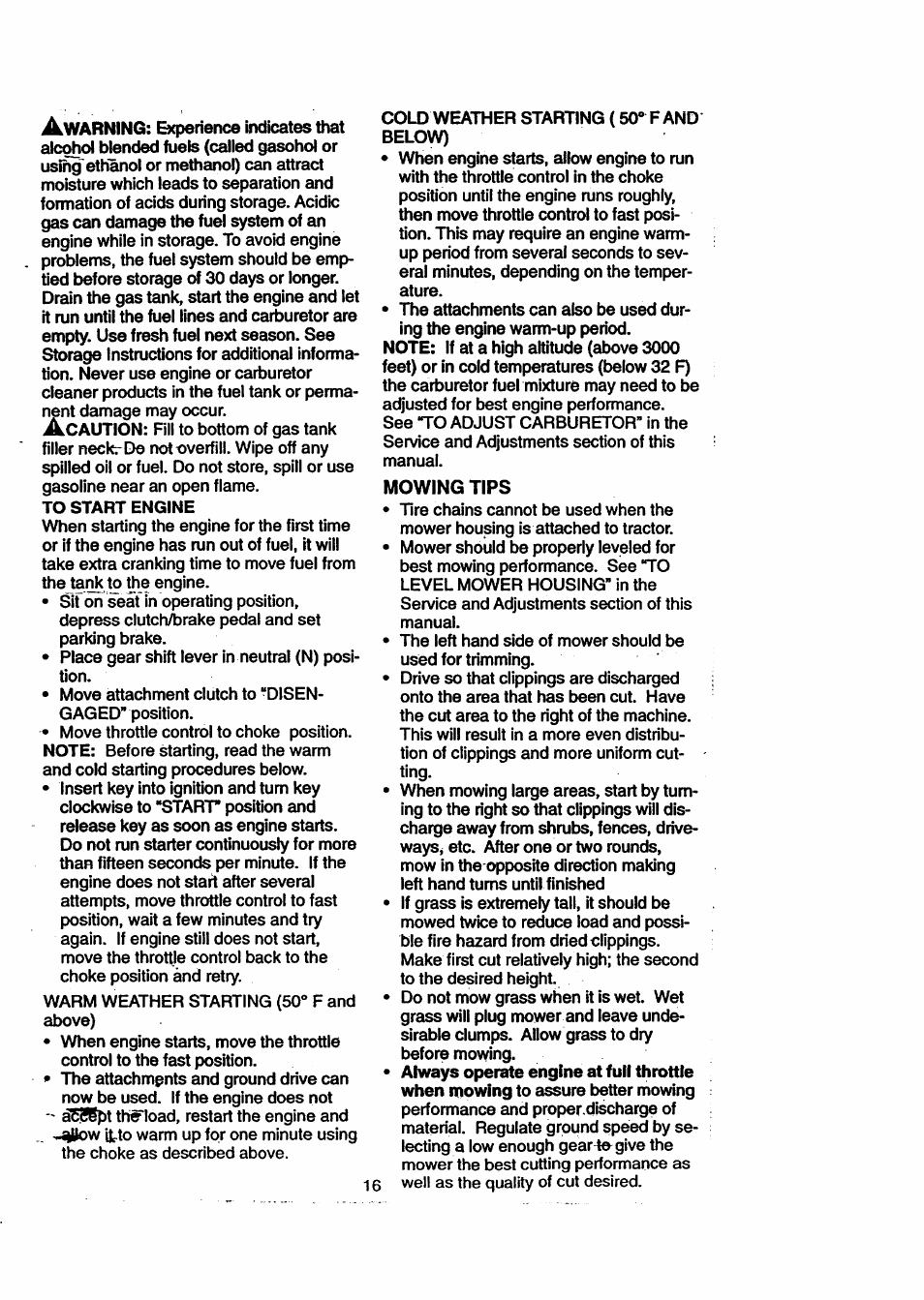 Arning, Mowing tips | Craftsman 917.270711 User Manual | Page 16 / 64