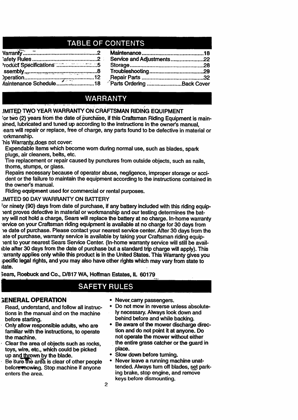 Neral operation | Craftsman 917.270711 User Manual | Page 2 / 64