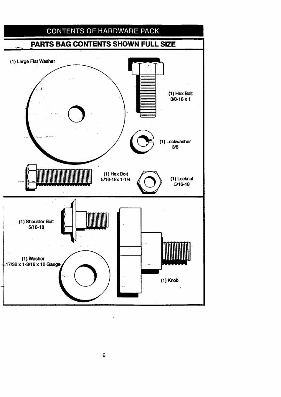 Parts bag contents shown full size | Craftsman 917.270711 User Manual | Page 6 / 64