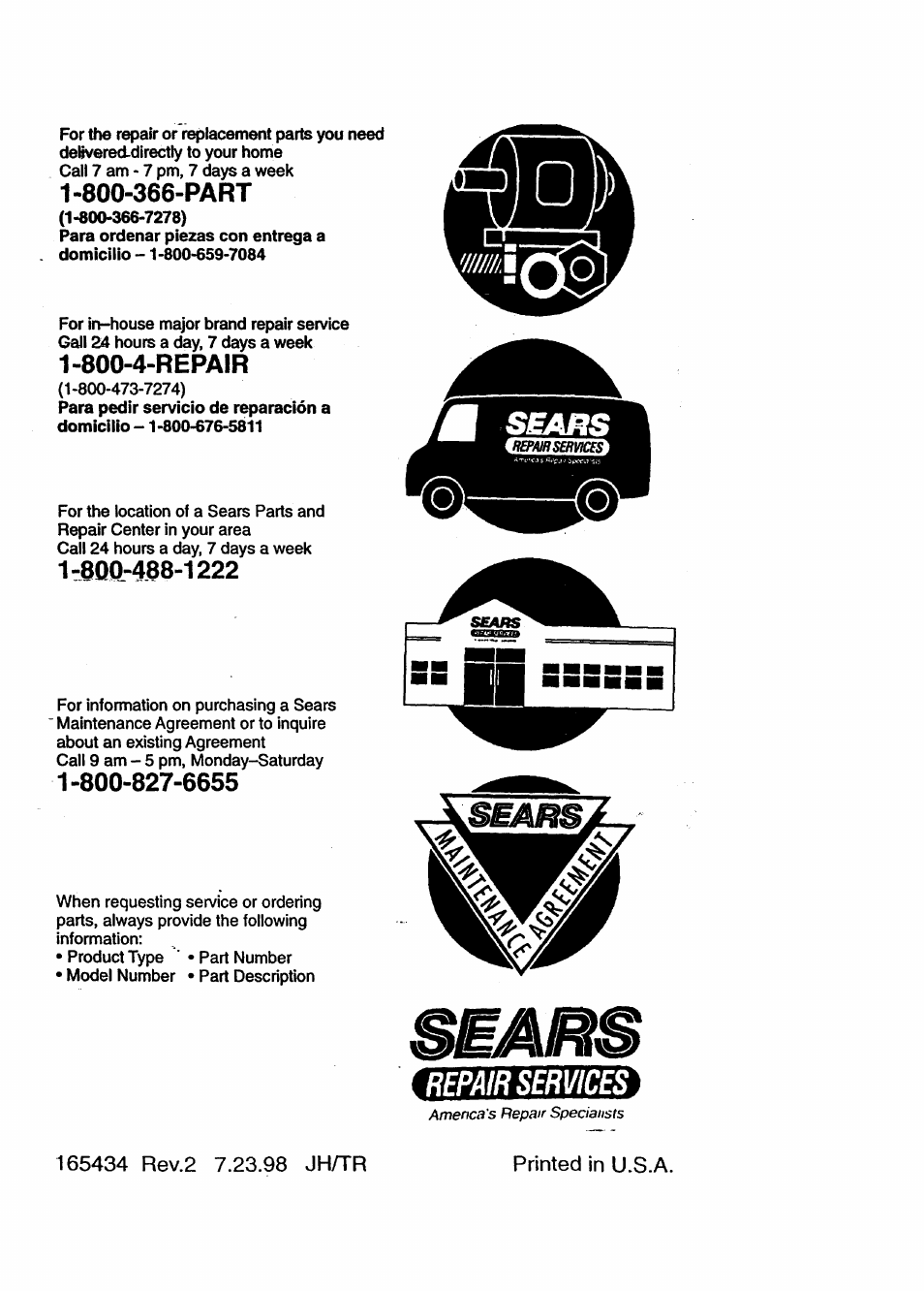 800-366-part, 800-4-repair, Repair services | Craftsman 917.270711 User Manual | Page 64 / 64