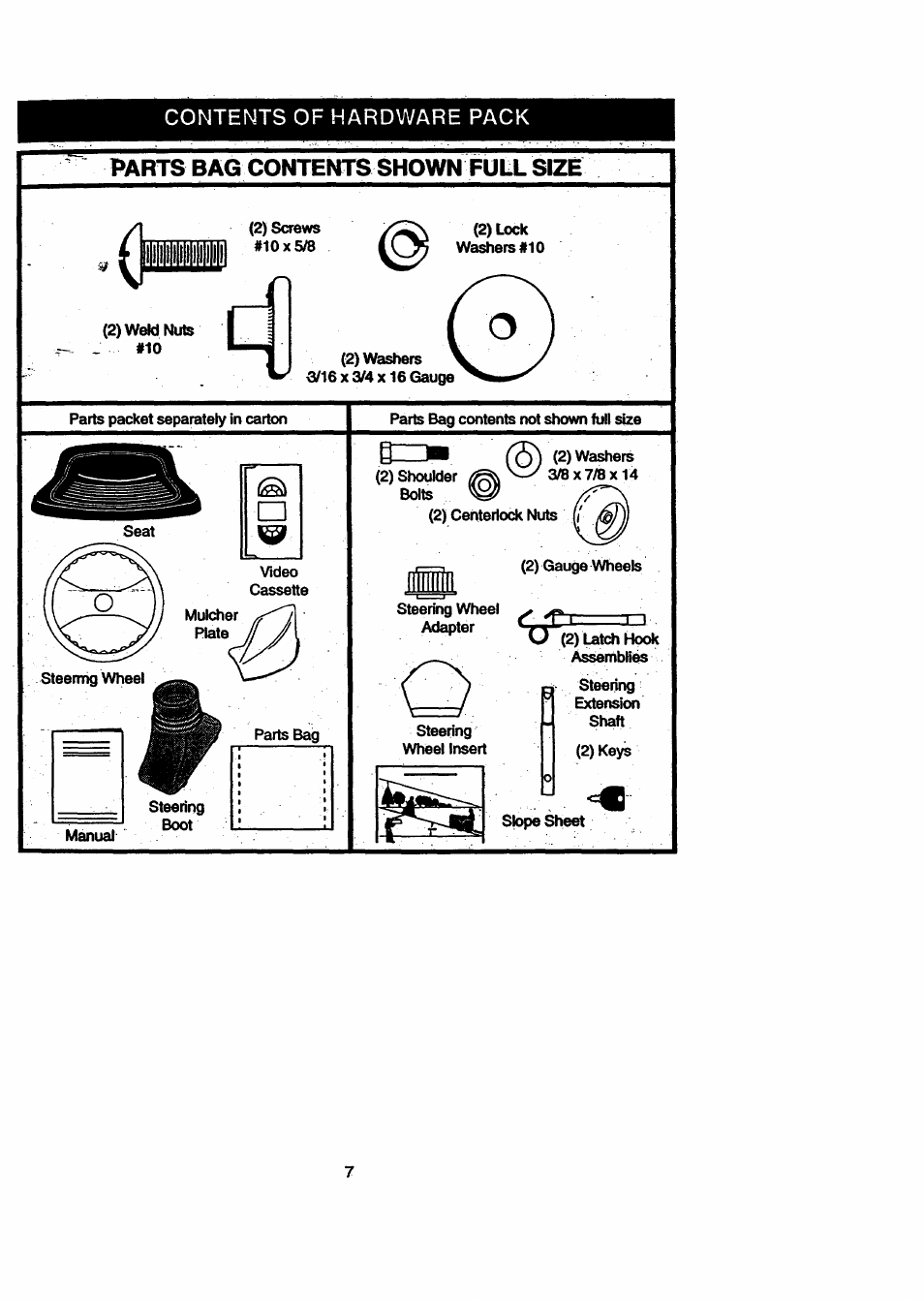 Parts bag contents shown full size | Craftsman 917.270711 User Manual | Page 7 / 64