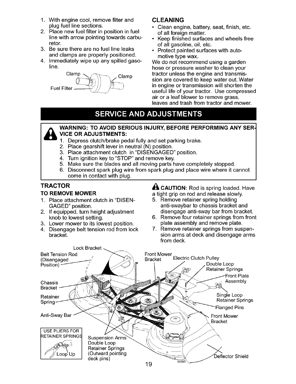 Cleaning, Service and adjustments, Tractor | Craftsman 917.276310 User Manual | Page 19 / 56