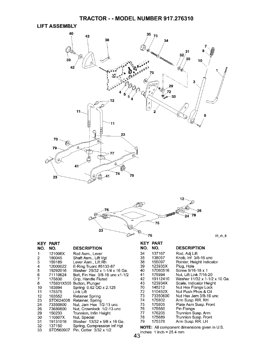 Lift assembly | Craftsman 917.276310 User Manual | Page 43 / 56