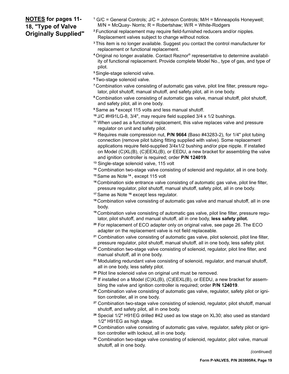 Ype of valve originally supplied | Reznor Valves Parts Manuals User Manual | Page 19 / 32