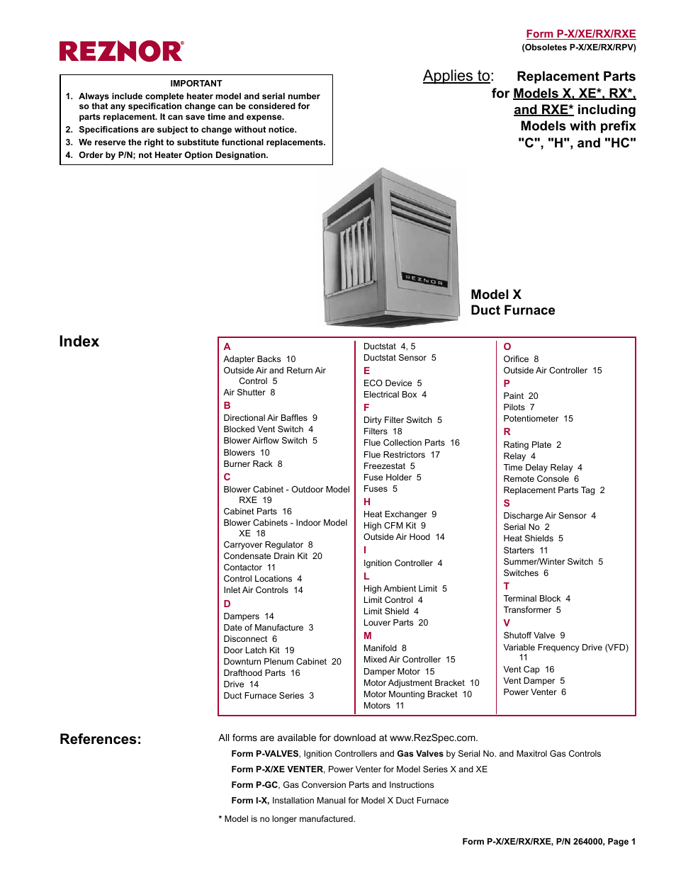 Reznor RXE Parts Manuals User Manual | 20 pages
