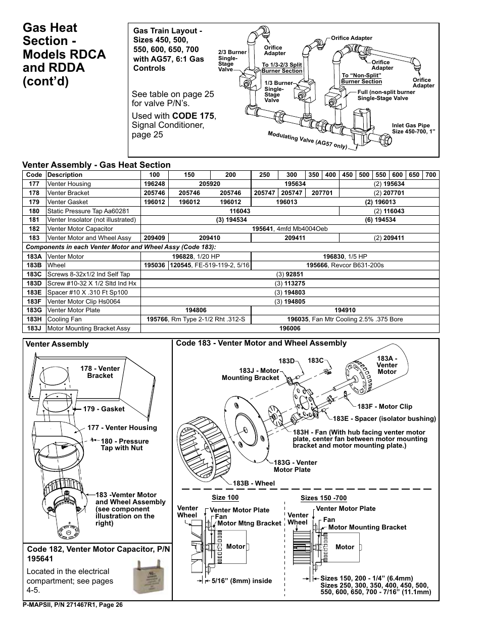 Enter gasket 26, Enter housing 26, Enter motor 26 | Wheel 26 | Reznor MAPSII Series Parts Manuals User Manual | Page 27 / 29